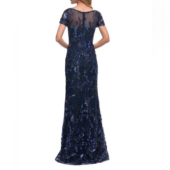La Femme 29961 Mother of the Bride Navy Floral Sequin Gown Women’s Sz 16 - Picture 5 of 9